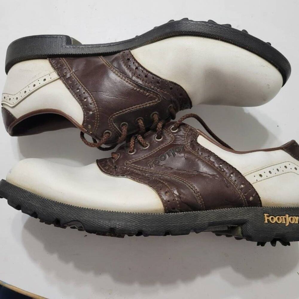 FootJoy Mens Saddle Style Golf Shoes White‎ Brown Color Block Lace Up Low Top 8